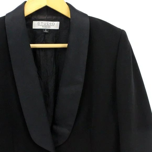 Studio Tahari Blazer Women's Casual Solid Black One Button Front Lined Size 8 - Picture 2 of 8